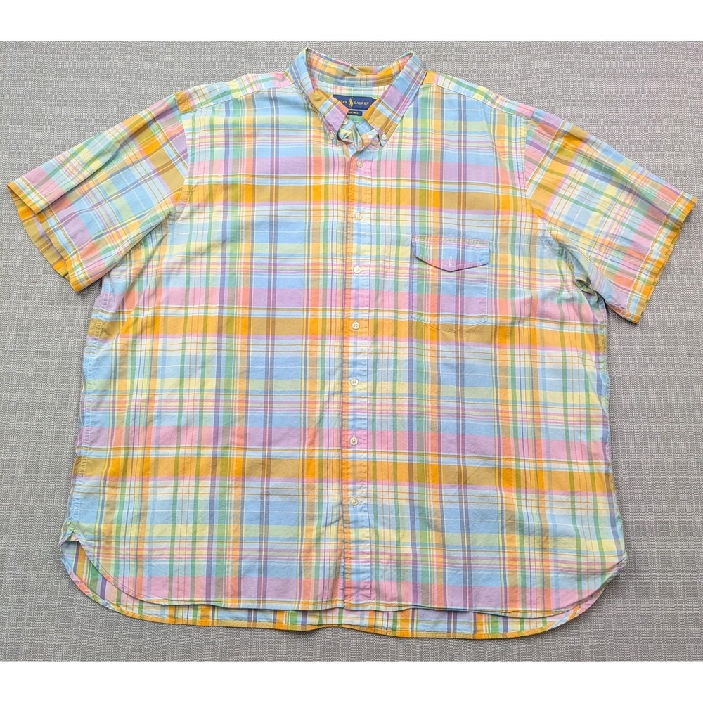 Ralph Lauren Beach Twill Shirt Mens 3XB Multicolor Plaid Short Sleeve Button Up - Picture 2 of 10